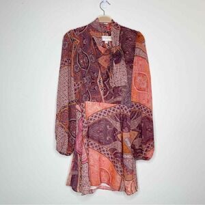 Divine Heritage Orchid Paisley Print Neck Tie Mini Dress Size XS